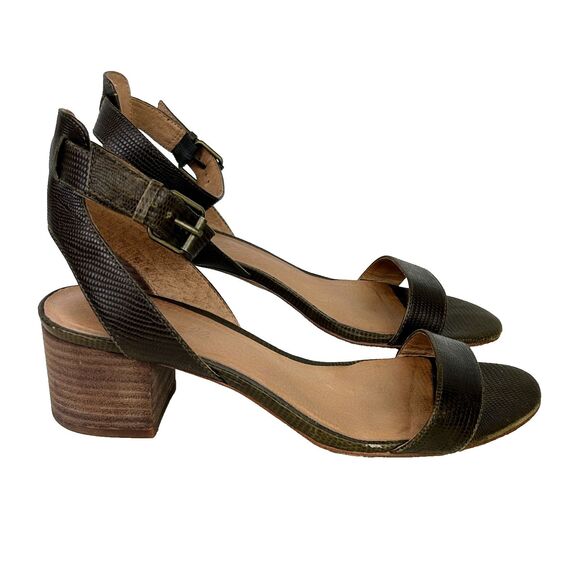 Madewell Alice Strappy Sandal Block Heels Leather Brown Croc Embossed Women's 8 - Picture 2 of 11
